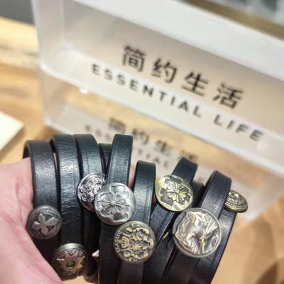 China New Punk Religious Black Braid Alloy Leather Bracelets For Men Cool Real Leather Bracelets Bangles for sale