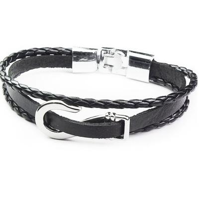 China Vintage New Arrival Genuine Leather Double Layer Handmade Leather Bracelet Men for sale