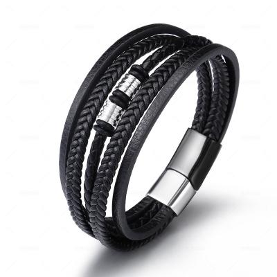 China Wholesale Fast Delivery Mens Real Magnetic Jewelry Mens Stainless Steel Clasp Leather Bracelet For Man for sale