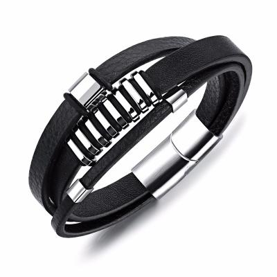 China Others Stainless Steel Mens Leather Bracelets With Magnetic Clasp for sale