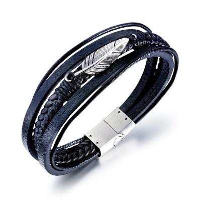 China The Other Cool Mens Jewelry Trends Pulseras Bracelet Leather Feather Male Gents Jewelery for sale