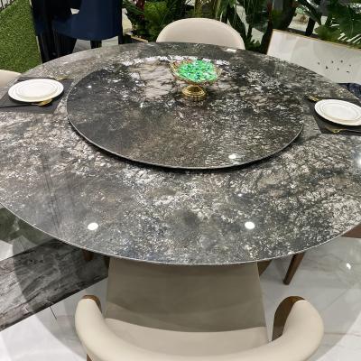 China Modern Wedding Banquet Table Stainless Steel Marble Dining Table Set With Rotating Center For 8 People for sale