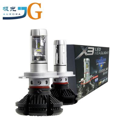 China 2019 High Power X3 LED Aluminum Headlight 50W 6000LM H1 H3 H4 H7 H9 H10 H11 H13 9005 9006 9007 HB3Car LED Auto Head Bulb for sale