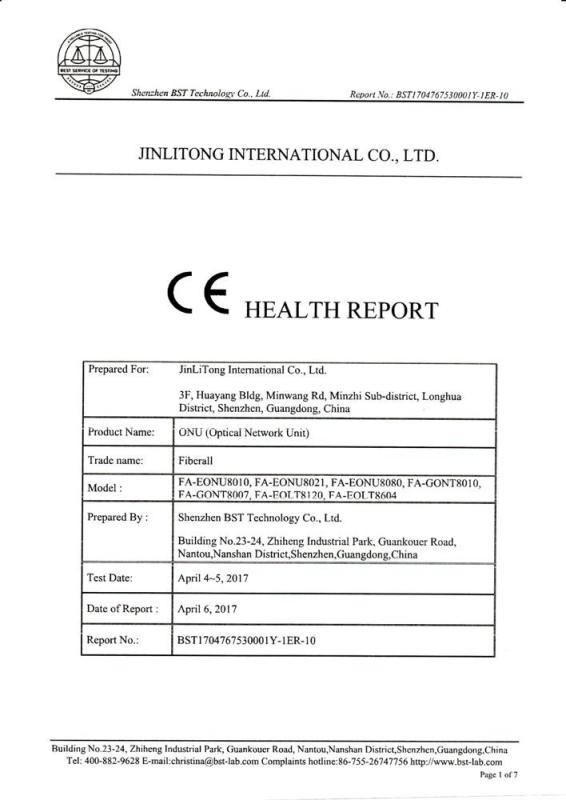 CE Health Report-First Page -  Fiberall Technology (Shenzhen) Co., Ltd