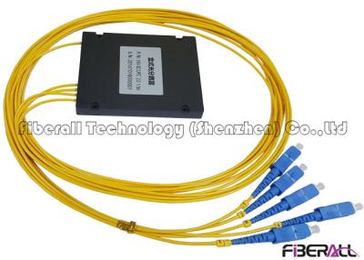 China Single Mode 1x4 Fiber PLC Splitter with ABS Box And G657A 2.0mm SC Fiber Pigtail for sale