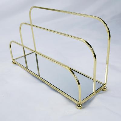 China Office Home Folder Mirror Base for Document Paper Letter Book Envelope Gold Frame Metal Document Magazine Rack Holder for Office for sale