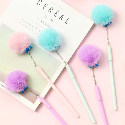 China Beautiful Normal Korean Creative Pendent Neutral Hair Ball Pen Carbon Black 0.5mm Water Student Stationery for sale