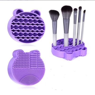 China Portable 2 in 1 Silicone Portable Wash Tool Brush Cleaner Travel Case Cosmetic Mat Make Up Brush Holder Brush Remover and Mat Dryer for sale