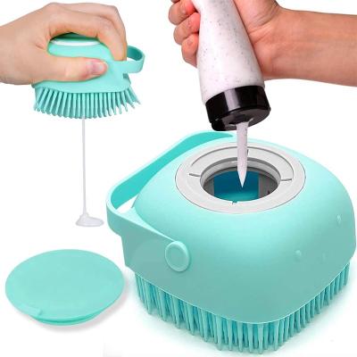 China Ultra-soft Silicone Exfoliating Bath Scrub Eco-friendly Soft Massage Body Scrubber With Shampoo Bottle Baby Hair Brush Cartoon Bath Brush for sale