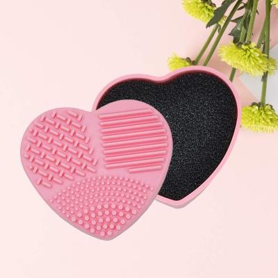 China For Home Use Wash Scrubber Dry Solvent Color Sponge Remover Heart Shape Makeup Brush Cleaning Box Wet Dual Use Powder Brush for sale