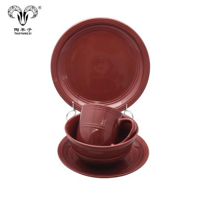 China High Quality Cheap Viable Red Glazed Glazed Porcelain Ceramic Dinnerware Set 16pcs Dinner Set for sale