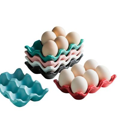 China Viable For New Design 6 Egg Serving Egg Tray Holder Ceramic Chicken Egg Keeper for sale