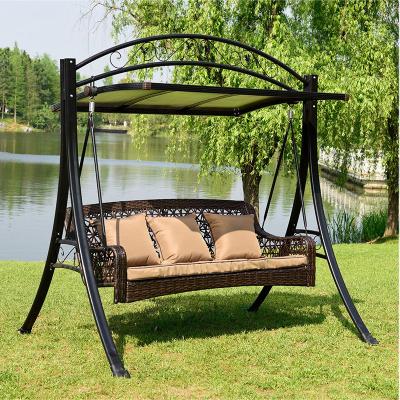 China Modern Outdoor Leisure Three Seat Swing Chair Garden Hanging Patio Cane Rocking Chair for sale