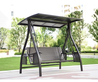 China Contemporary Wholesales Rocking Cheap Outdoor Furniture Garden Rattan Woven 3 Seat Patio Swing Chair for sale