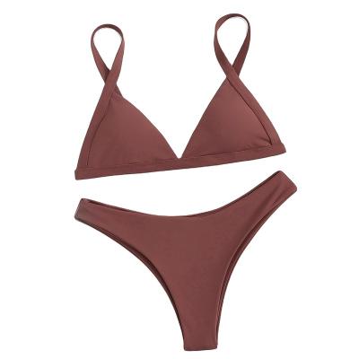 China Breathable Manufacturer custom seamless sexy girl thong swimsuits personalized style design Split type brown bikini for sale