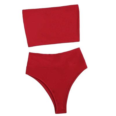 China Breathable Manufacturer customization red high waist bikini stitching two-piece woman sexy swimwear beachwear for sale