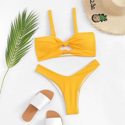 China Breathable Manufacturer custom sexy girl thong bikini personalized style design Split type Yellow Brazilian swimsuits for sale