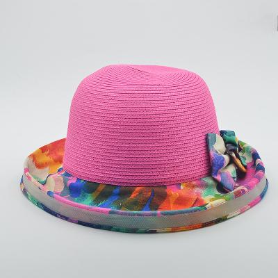 China Colorful Character Summer Women Bow Straw Travel Shade Beach Straw Hats Hat for sale