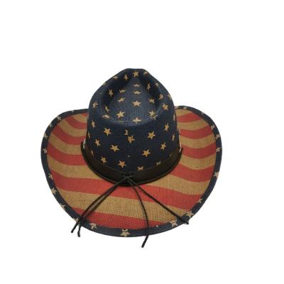 China Durable Cowboy Men Custom Straw Hat For Women Character USA American Flag Printing for sale