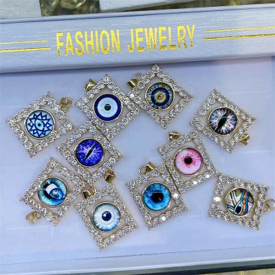 China Non Tarnish Fashion 18k Gold Plated Pave CZ Eyes Charms Pendant Necklace Zircon Evil Eye Square Necklace Pendants Charms for sale