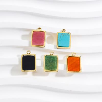 China Non Tarnish Tasty Square Stainless Steel Natural Labradorite Stone Pendant Charms Necklace For DIY Jewelry Necklace Accessories for sale