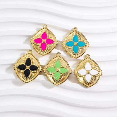 China Non Tarnish Stainless Steel Four Leaf Clover Oval Pendant Charms Drop Oil Enamel DIY Pendant For Necklace Earrings Bracelet Making for sale