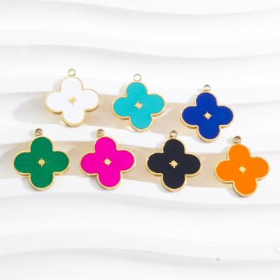 China Non Tarnish Fashionable Waterproof 14k Gold Plated Stainless Steel Four Leaf Clovers Enamel Drop Oil Dangle Charms For Necklace Earring Making for sale