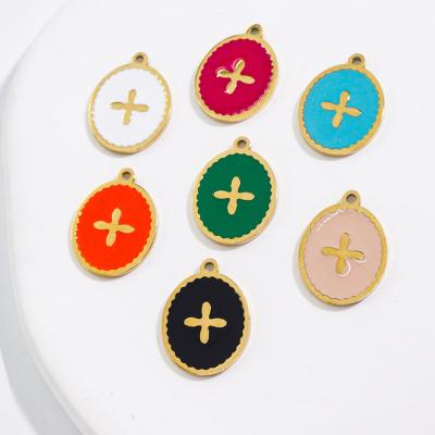 China Non Tarnish Hot Sale Stainless Steel Enamel Pendant Necklace Accessories Colorful Enamel With Cross Charm Jewelry Wholesale Component for sale