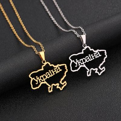 China Non Tarnish Wholesale Map Pendant Necklace Ukraine Ukrainian Jewelry With Water Wave Chain For Women Girls Couple Gift for sale