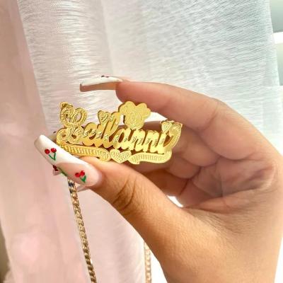 China Non Tarnish Double Layers Kids Acrylic Custom Nameplate DIY Initial Baby 3D Glitter Pendant Personalized Jewelry Bracelet Necklaces for sale