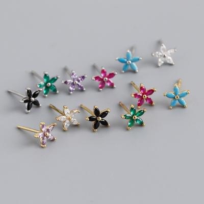 China Non Tarnish Mini 925 Sterling Silver Colorful Zircon Flower Tasty Tiny Stud Earring Mini Stud Earrings For Girls Jewelry Gifts for sale