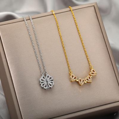 China Non Tarnish IDS Hot Selling Diamond Four Leaf Clover Necklace Fashion Gold Plated Zircon Clover Dual Function Necklace For Women for sale