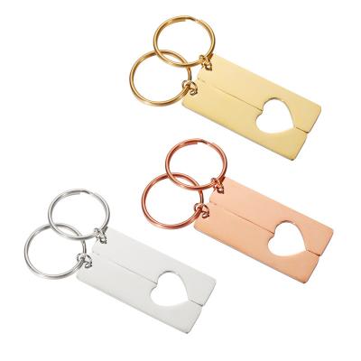 China Non Tarnish Custom Love Heart Shape Metal Couples Key Chain Set Key Ring Stainless Steel Blank Charms Key Chain for sale