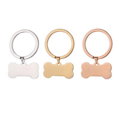 China Non Tarnish Personalized Dog Bone Shape Tags Key Chain Mirror Polished Custom Engraved Name Logo Words Stainless Steel Blank Key Chain for sale