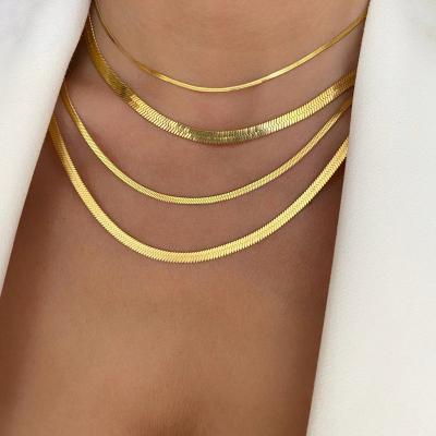 China Non Tarnish Stainless Steel 18K Gold Snake Chain Layer Necklace Fishbone Chain Necklace Choker Flat Snake Gold for sale