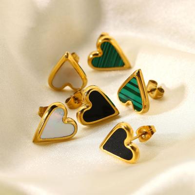 China Non Tarnish Fashion Women Jewelry 18K Gold Plated Heart Charms Stainless Steel Shell Stud Earrings Heart Shaped Earrings for sale