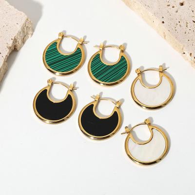 China Non Tarnish Ins Multi Color Moon Shape Shell Malachite Gold Plating Stainless Steel Circle Earrings Tarnish Free for sale