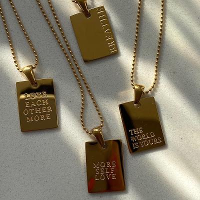 China Tarnish Not New Stylish Gold Plated Hiphop Letter Message Square Necklace Pendant Bead Chain Stainless Steel Gold Necklace for sale