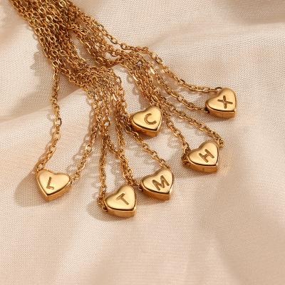 China Non Tarnish Fashion Women Jewelry 26 Heart Letter Zircon Necklace Personality 18K Gold Chain Stainless Steel Pendant Necklaces for sale