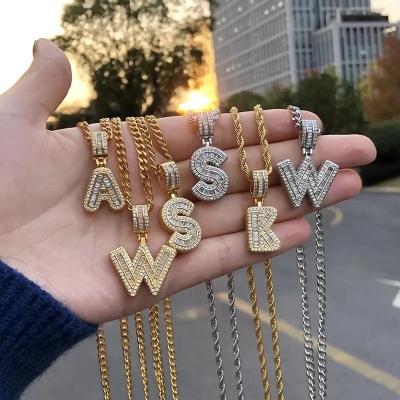 China Non Tarnish Trend Hip Hop Jewelry Stainless Steel Chain Necklace Inlaid Zircon 26 Initial Letters A-Z Pendant Necklace For Women for sale