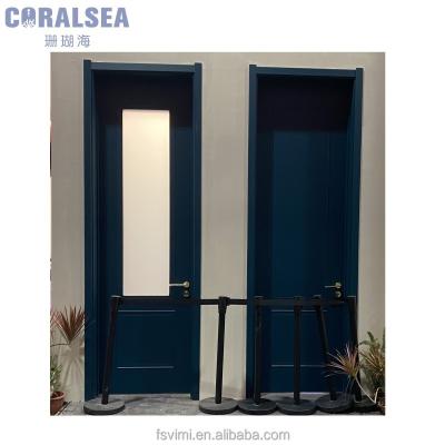 China European French style retro style waterproof light luxury palace door bedroom door interior deep sea blue color for sale