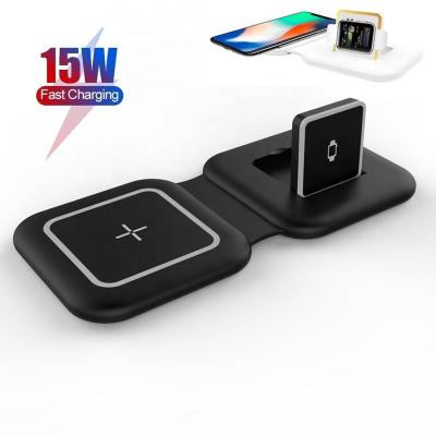 China Magsafe 15W Magnetic Wireless Charging Dual 2 in 1 Magnetic Wireless Duo Fast Charging Dock Base for iPhone iWatch 2 in 1 Magnetic Charger Base for sale