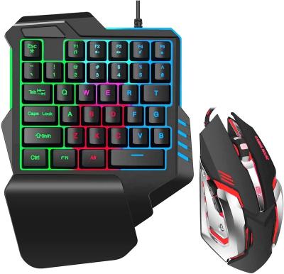 China Anti-drop Mini USB Wired Gaming One Hand Keyboard with Wrist Rest and RGB Backlit Mouse for Laptop PC Gaming Keyboard and Mouse Combo Pack for sale