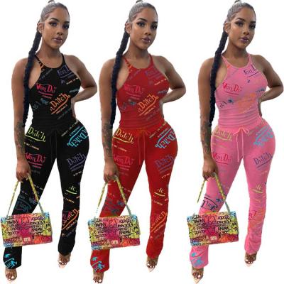 China 2021 Summer Breathable Two Piece Outfits Sleeveless Women Stacked Pants Joggers Overalls Pants Womens 2 Piece Set Women Clothing for sale