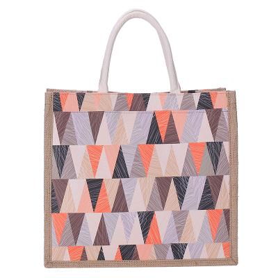 China Double Handle Diamond Pattern Stock Handed Large Capacity Colorful Calico Cotton Canvas Tote Bag for sale