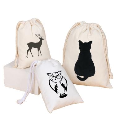 China Custom Double Handle Logo Size Printed White Cotton Canvas Tote Bag Gift Bag Thick Drawstring Cotton Bag for sale