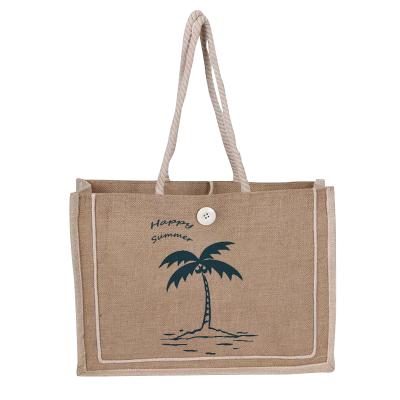 China Eco-friendly Burlap Shopping Bag Looped Tote Bag Cotton Rope Handle Nature Mterial Eco-friendly Jute Bag for sale