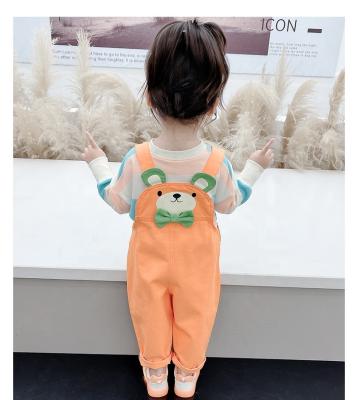 China Hot Sale Fashion Color Fade Proof Kids Girls Cotton Hot Sale Girls Denim Pants Boys Suspender All-in-one Casual Loose Pants Long Pants for sale