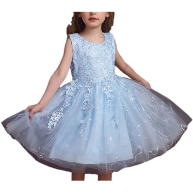 China Wholesale high quality anti-static yarn comfortable sleeveless net bow dress crochet wedding birthday party princess dress girl for sale