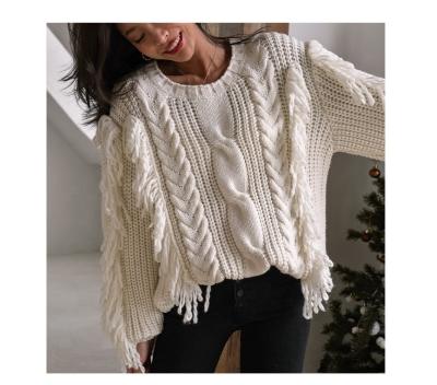 China Anti-wrinkle Women's Long Sleeve Retro Loose Tassel Wool Knit Sweater for sale